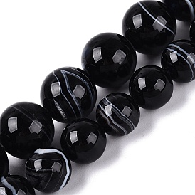 Natural Banded Agate Beads Strands, Smooth Round, Dyed & Heated