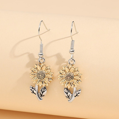 Alloy Dangle Earrings for Women, Sunflower