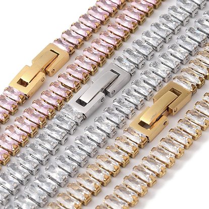 Ионное покрытие (IP) 304 ожерелья с прямоугольными звеньями из нержавеющей стали и цирконием для женщин