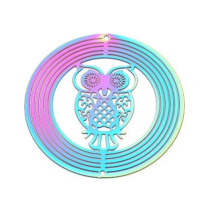 201 нержавеющая сталь 3 вращающийся подвесной ветряной спиннер, для украшения сада внутри и снаружи помещения, кольцо с полой совой