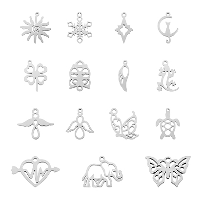 201 pendentifs chaton en acier inoxydable, formes mixtes