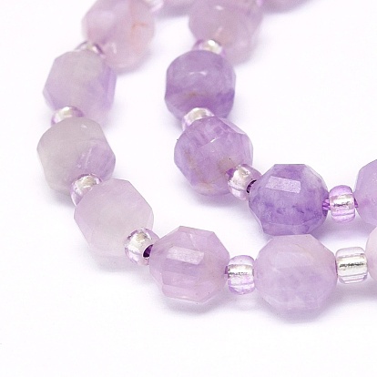 Natural Amethyst Beads Strands, with Seed Beads, Faceted, Bicone, Double Terminated Point Prism Beads