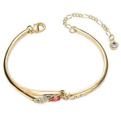 SHEGRACE Charming Gold Plated Brass Link Bracelet, Micro Pave Cubic Zirconia Wing with Red Austrian Crystal, 170x8mm
