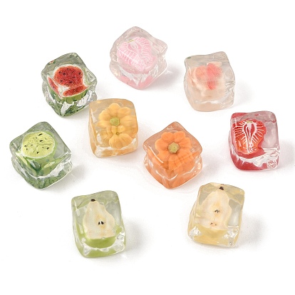 Clear Resin Artificial Ice Cubes with Embedded Flower or Fruit, for Dollhouse Accessories Pretending Prop Decorations