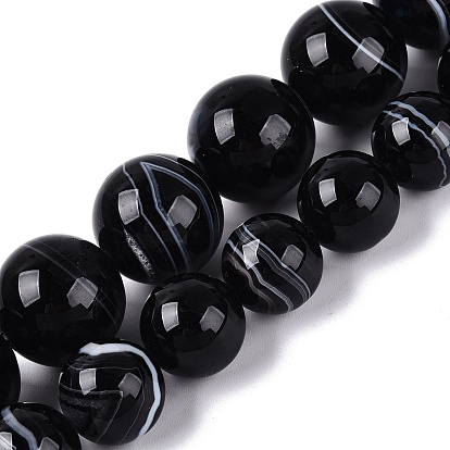 Natural Banded Agate Beads Strands, Smooth Round, Dyed & Heated