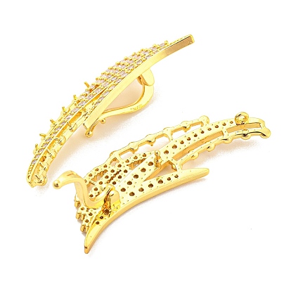 Rack Plating Brass Pave Clear Cubic Zirconia Twister Clasps, Long-Lasting Plated, Cadmium Free & Lead Free