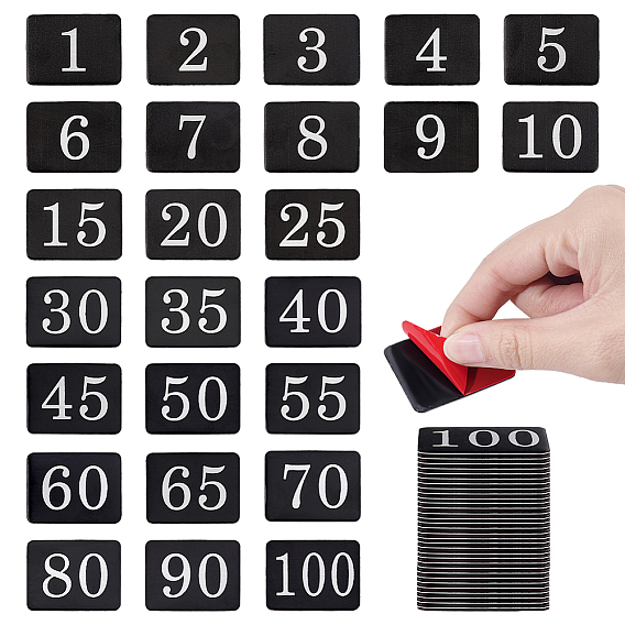 100Pcs 4 Styles Self-adhesive Aluminum Number Sign Labels, Numbered Indicator, Number 1~100