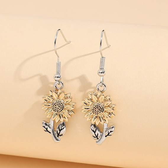 Alloy Dangle Earrings for Women, Sunflower