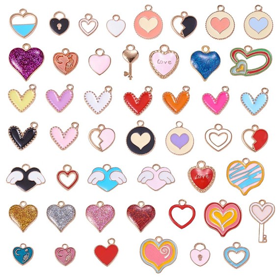 50Pcs Alloy Enamel Pendants, for Jewelry Necklace Bracelet Earring Making Crafts, Heart