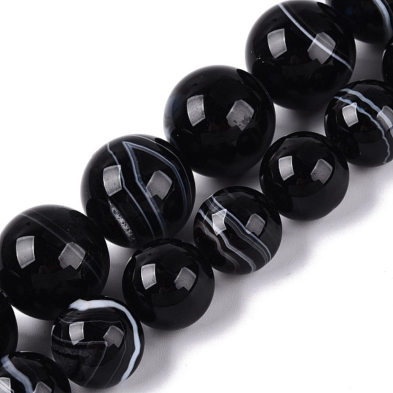 Natural Banded Agate Beads Strands, Smooth Round, Dyed & Heated