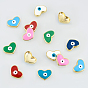 Nbeads 14Pcs 7 colors Golden Tone Brass Beads, with Enamel, Heart with Evil Eye