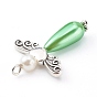 Imitation Pearl Acrylic Pendants, Antique Silver Alloy Heart Beads, Angel & Wings