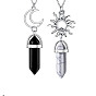 2Pcs 2 Style Natural & Synthetic Mixed Gemstone Bullet Pendant Necklaces Set, Alloy Sun & Moon Couple Necklaces