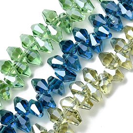 Transparent Electroplate Glass Beads Strands, Half Rainbow Plated, Faceted, Bicone