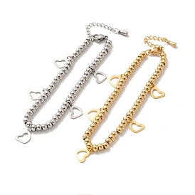 304 браслет-подвеска в виде сердца из нержавеющей стали с круглыми бусинами из нержавеющей стали для женщин