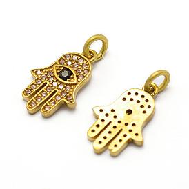 Pendentifs en laiton, micro aaa grade pave zircone cubique, hamsa main / main de fatima / main de miriam avec charmes pour les yeux, sans nickel