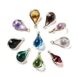 Brass Glass Pendants, Golden, Teardrop