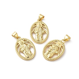 Rack Plating Brass Pendants, Lead Free & Cadmium Free, Long-Lasting Plated, Oval with Priest Charm