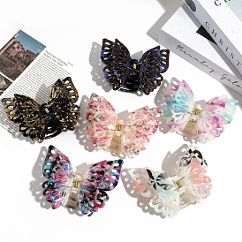 Acrylic Claw Hairs Clips, Three Layers Hollow Butterfly