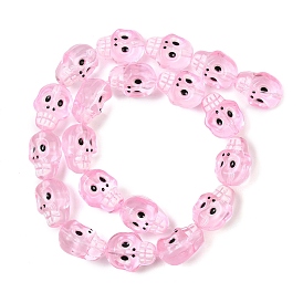 Printed Baking Paint Transparent Glass Beads, Skull
