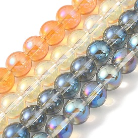 Transparent Electroplate Glass Beads Strands, Pearl Luster Plated, Round