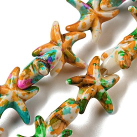 Brins de perles de turquoise synthétiques peintes par pulvérisation, étoiles de mer