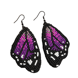 Bohemian Style Purple Butterfly Wing Glass Bead Handmade Dangle Earrings