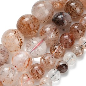 Нити бусин из натурального медного рутилированного кварца, круглые