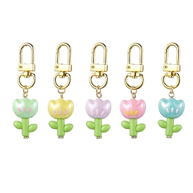 Flower Acrylic Pendant Decorations, Alloy Swivel Clasps Charm for Bag Key Chain Ornaments