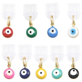 9pcs bouchons anti-poussière mobiles en plastique, mauvais œil, avec des pendentifs en laiton émail