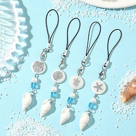 4 шт. 4 стили натуральные ремешки для мобильных телефонов, со стеклянными жемчужными бусинами и стеклянными бусинами k9, куб с плоским круглым