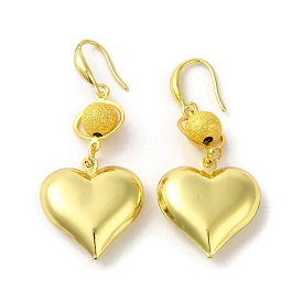 Rack Plating Brass Texture Round Dangle Earrings, Heart Earrings for Women, Long-Lasting Plated, Cadmium Free & Lead Free
