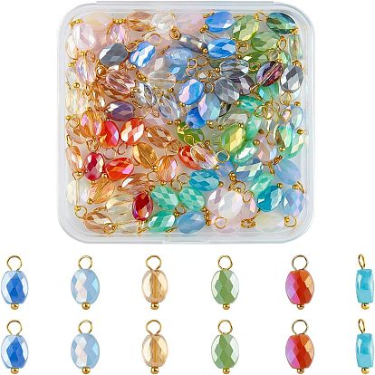 100шт 5 цвета подвески из гальванического стекла, с позолоченными латунными петлями, граненые, овальные