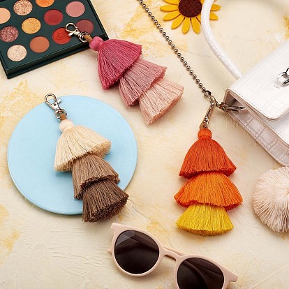 Handmade Women Colorful Boho Pom Pom Tassel Bag Charm Key Chain