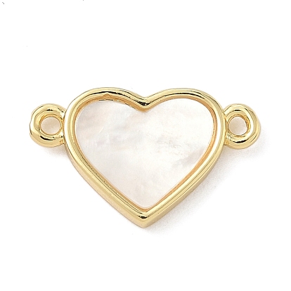 Подвески-соединители в форме сердца из натуральной латуни с паве, долговечный, без кадмия и без свинца, стойки покрытие, цвет морской раковины