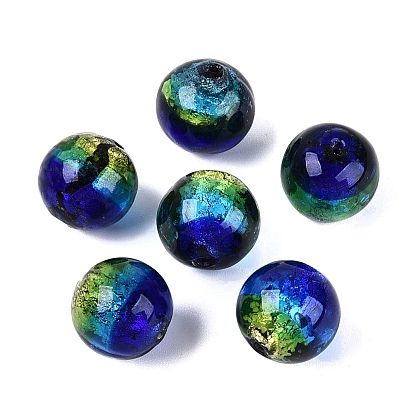 Handmade Foil Glass Lampwork Beads, Round