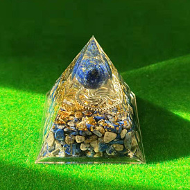 Orgonite Pyramid Resin Energy Generators, Natural Lapis Lazuli Chips Inside for Home Office Desk Decoration