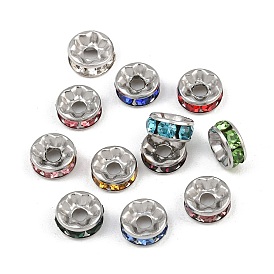 304 Stainless Steel Rhinestone Spacer Beads, Flat Round, Stainless Steel Color