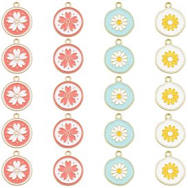 20 шт 4 стили подвески из сплава, с эмалью, золотой свет, плоская круглая подвеска с изображением ромашки сакура.