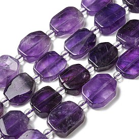 Natural Amethyst Beads Strands, with Seed Beads, Faceted Rectangle