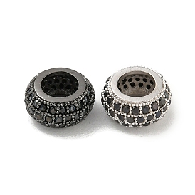 Perles européennes en laiton micro pavé de zircone cubique noire, rondelle