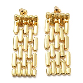 Brass Rectangle Dangle Stud Earrings, Tassel Chains Earrings for Women