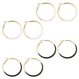 4 пары 2 цветные серьги-кольца из сплава и эмали, золотые