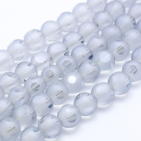 Electroplate Glass Beads Strands, Pearl Luster Plated, Frosted, Round