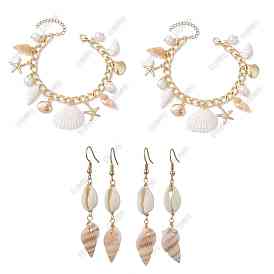 Aluminium Curb Chains Bracelets & 304 Stainless Steel Earring Dangle Earring, with Shell & Pearl