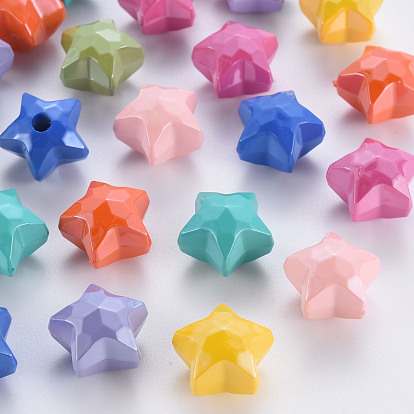 Pearlized Opaque Acrylic Beads, Faceted, Half Drilled, Star