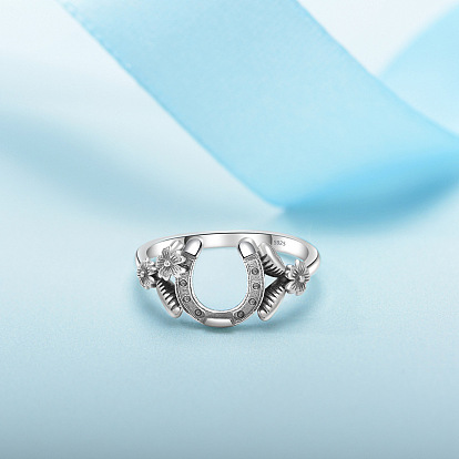 925 стерлингового серебра кольца перста, подковы с цветком, с печатью s925