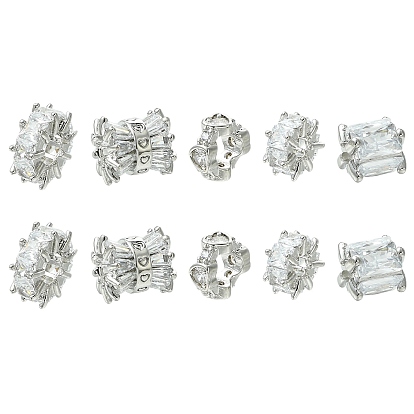 10 шт 5 стили латунные бусины из кубического циркония микропаве, колонка, долговечный, без свинца и без кадмия