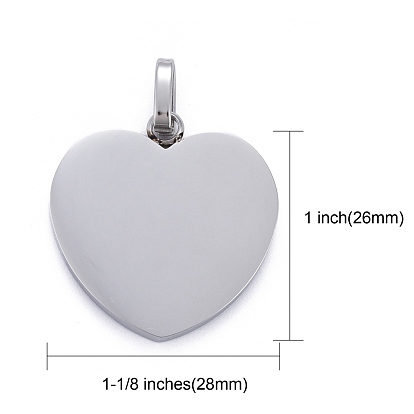 304 Stainless Steel Stamping Blank Tag Pendants, Heart