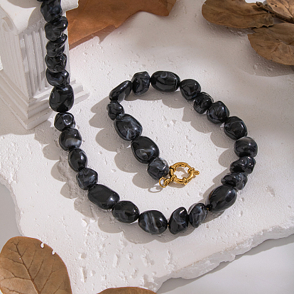 Винтажные черные акриловые самородки из бисера ожерелья для женщин, фурнитура из нержавеющей стали 